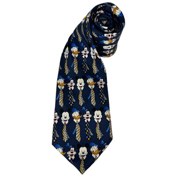 Walt Disney World 100% Silk Mickey Donald Pluto Character Tie - Picture 1 of 4
